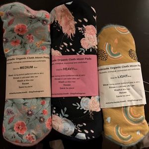 Handmade organic cloth moon pads - reusable menstrual period pads 3 pack
